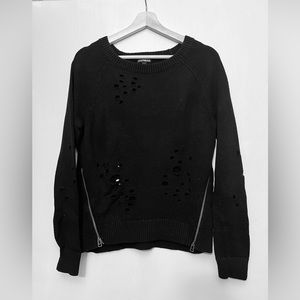 EXPRESS Distressed Crewneck Sweater Zippers